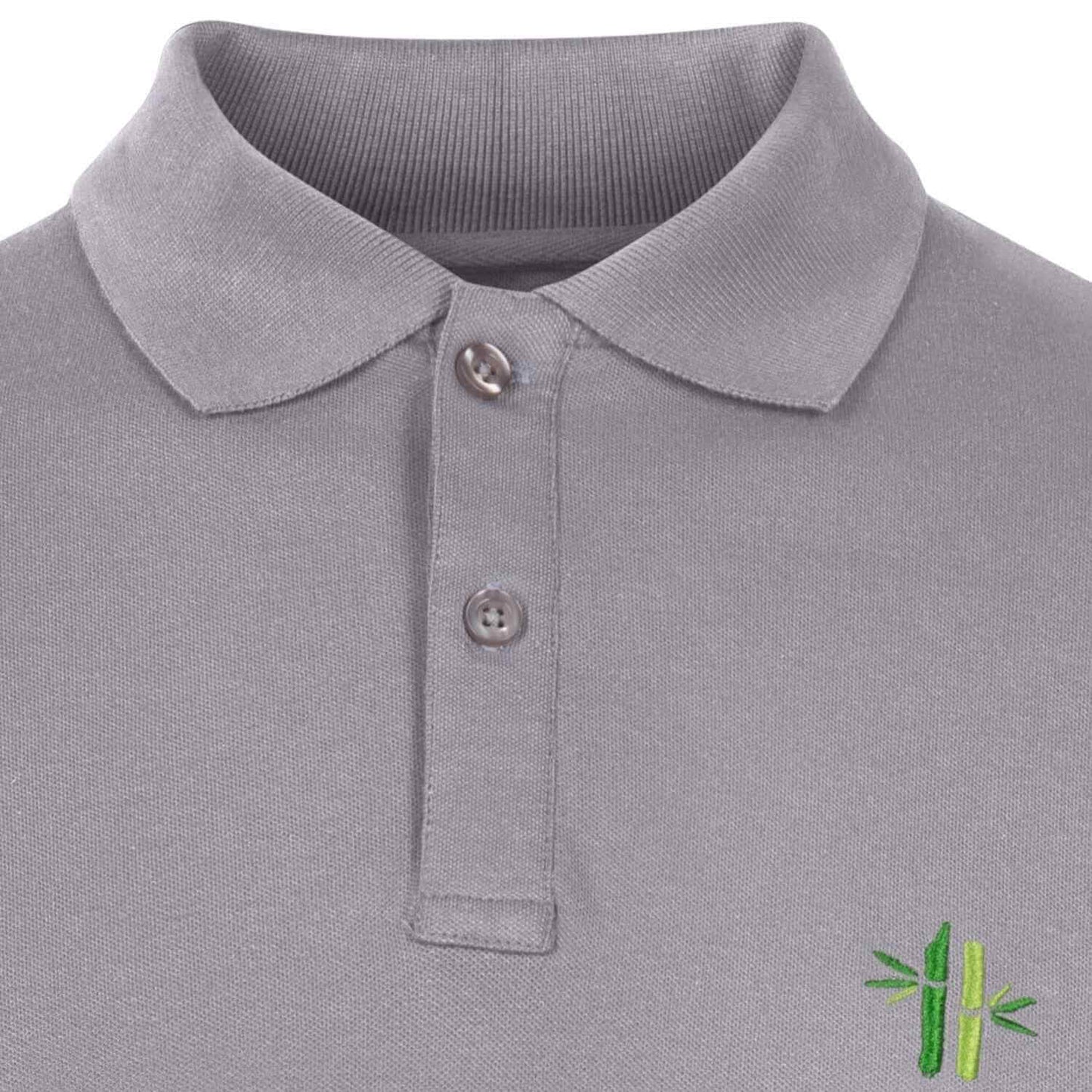 Collar and bamboo embroidery of Pique Bamboo Cotton Polo in grey - Robumi Lifestyle