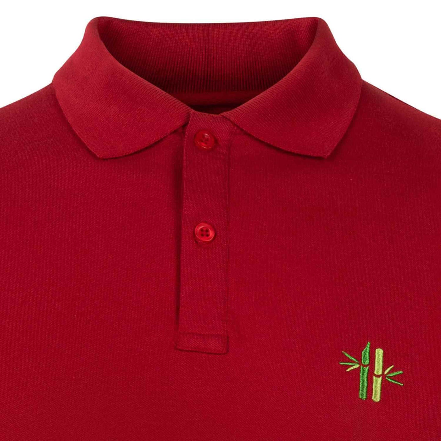Collar and bamboo embroidery on a Pique Bamboo Cotton Polo in Rust Red - Robumi Lifestyle