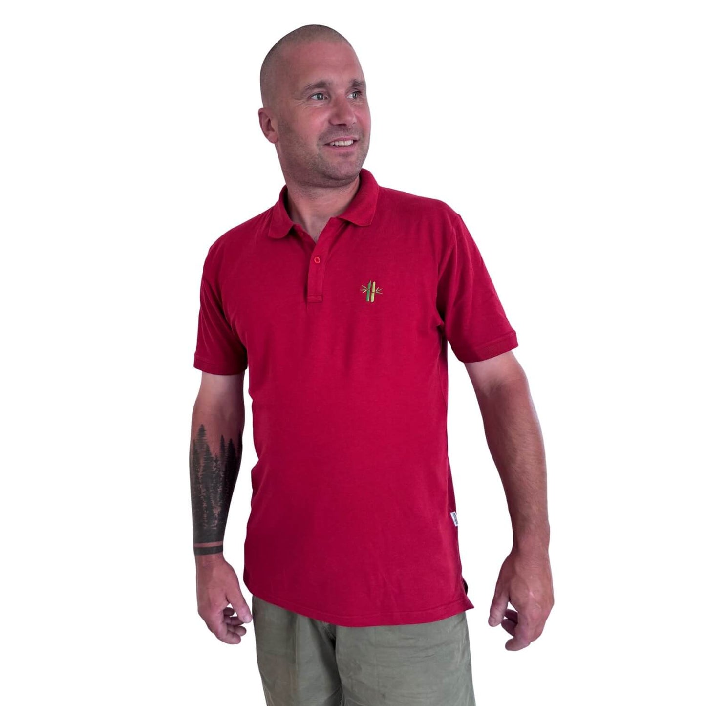 Model wearing Pique Bamboo Cotton Polo in Rust Red - Robumi Lifestyle