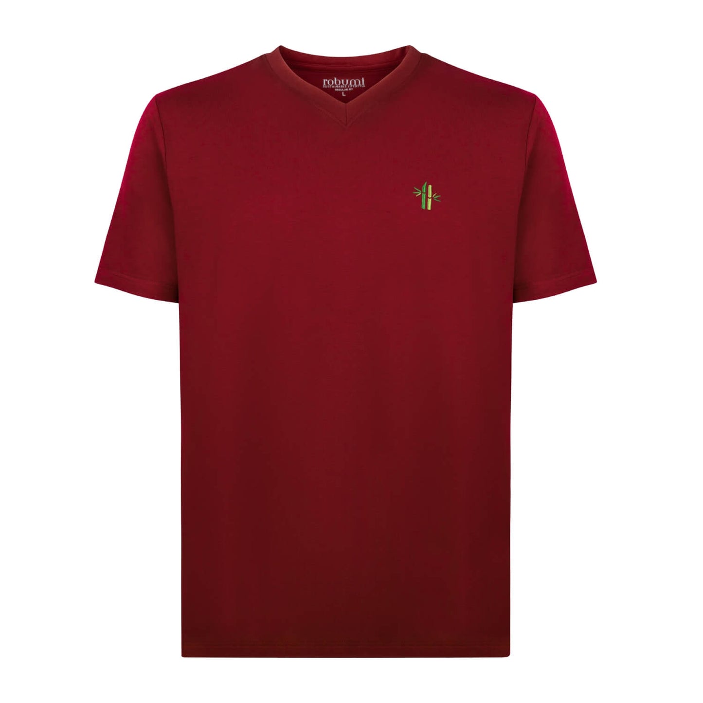Front view of bamboo cotton v-neck shirt in Rosewood Red - Robumi Lifestyle