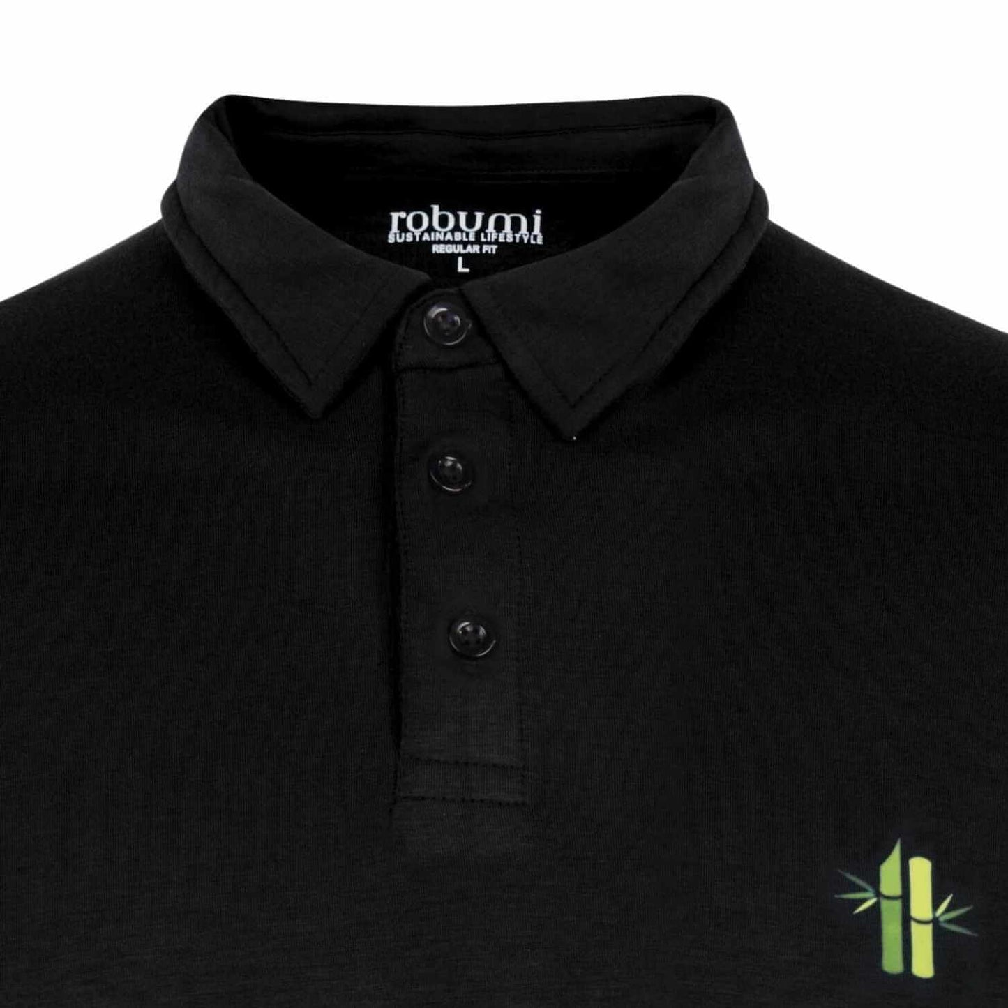 Collar and bamboo print on Athletic Bamboo Polo in black - Robumi Lifestyle