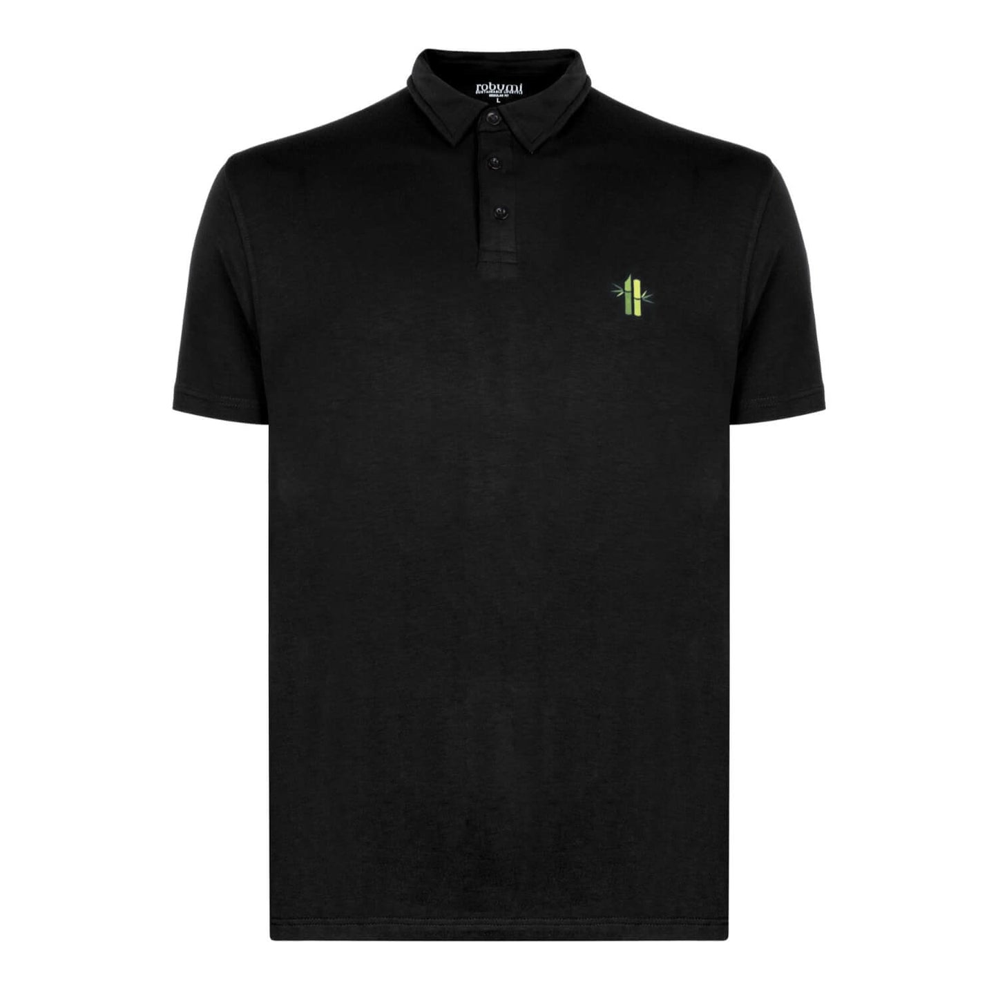 Front of regular fit jersey Athletic Bamboo Polo in black with open collar- Robumi Lifestyle