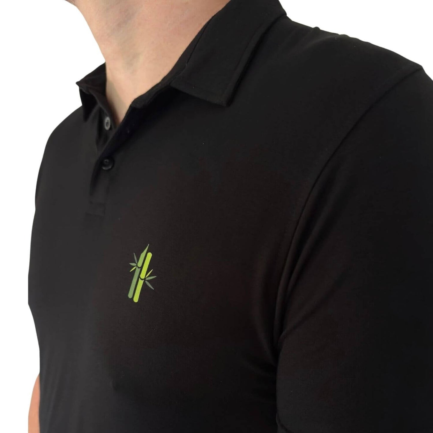 Side view of model wearing an Athletic Bamboo Polo in black - Robumi Lifestyle