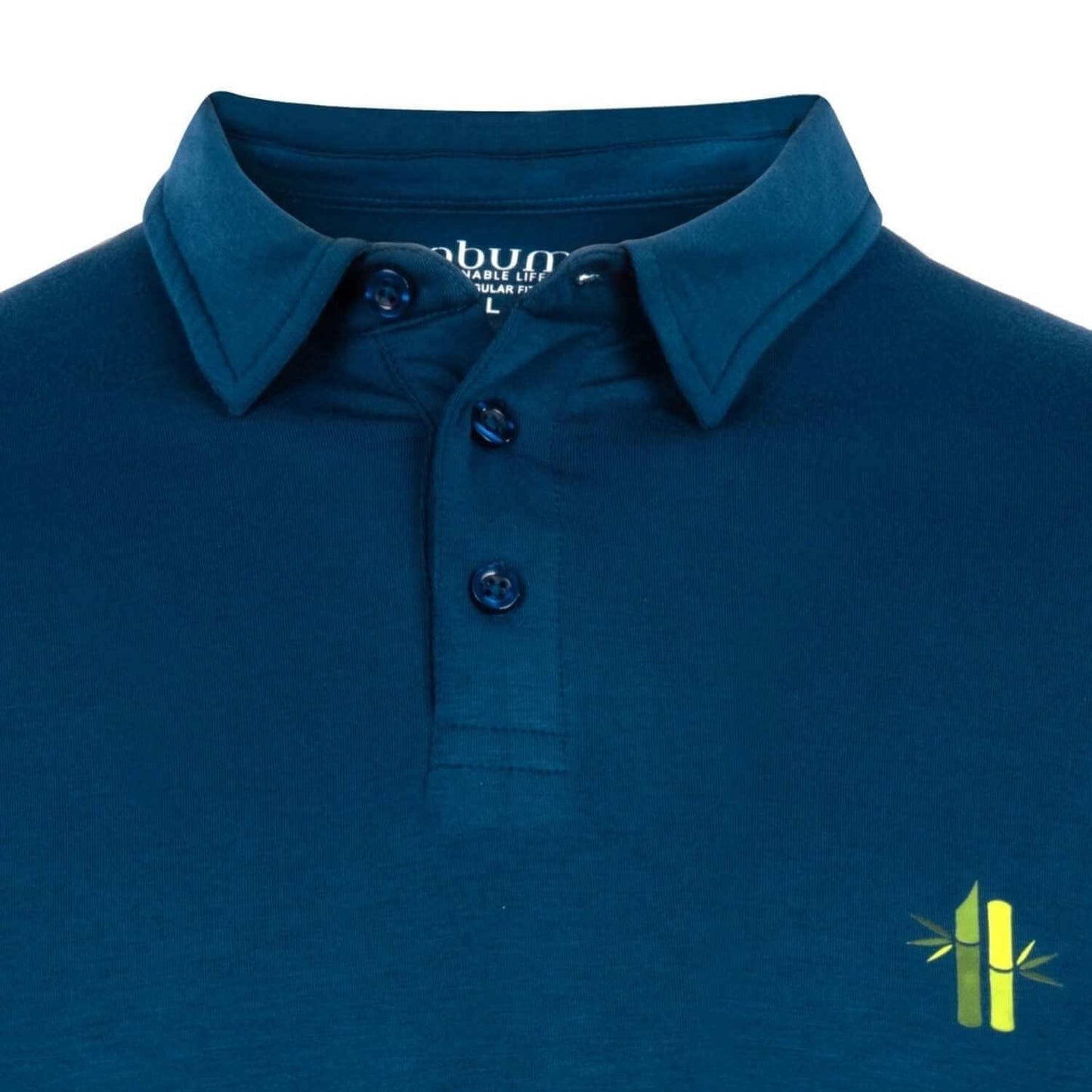 Open collar and bamboo print of Athletic Bamboo Polo in Poseidon Blue - Robumi Lifestyle