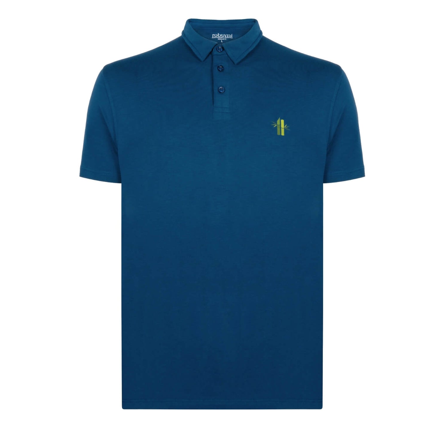 Front of Athletic Bamboo Polo in Poseidon Blue closed collar- Robumi Lifestyle
