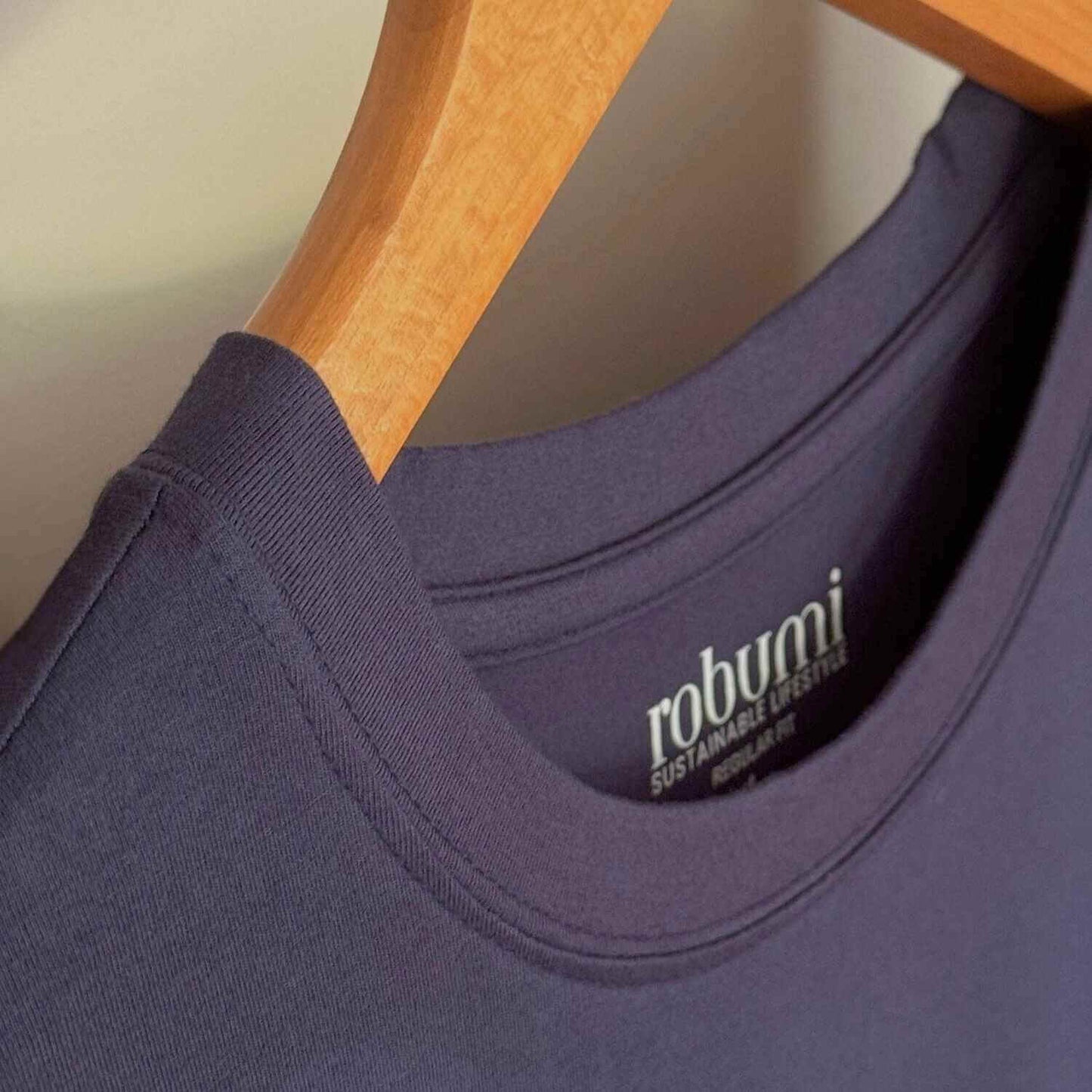 Side view of neck on a Everyday Bamboo Crew Neck Shirt | Navy Blue - Robumi Lifestyle