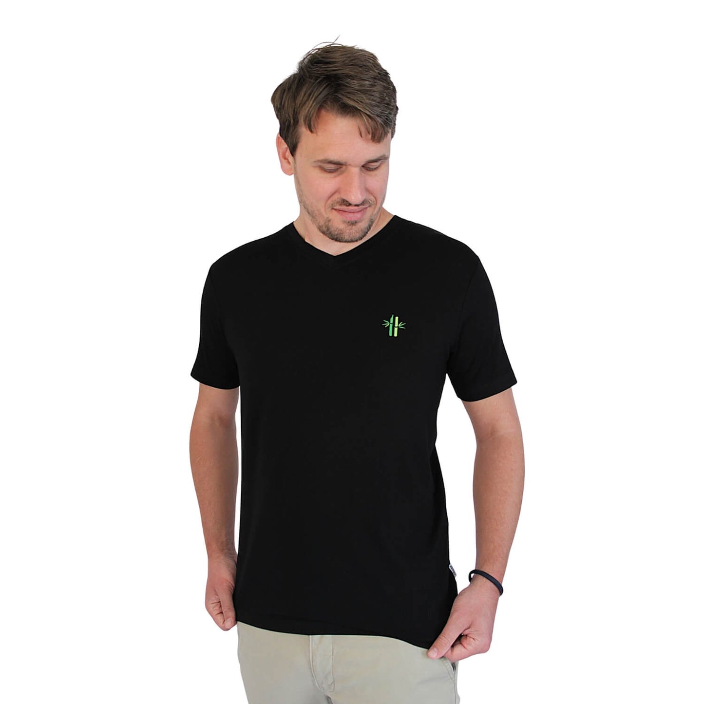 Model wearing Bamboo V-neck Shirt | Pitch Black - Robumi Lifestyle