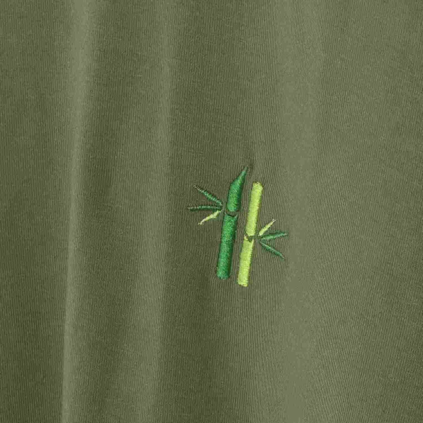 Embroided bamboo logo on Everyday Bamboo Crew Neck Shirt | Olive Green - Robumi Lifestyle