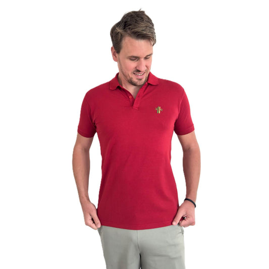 Model wearing Pique Bamboo Cotton Polo in Rust Red - Robumi Lifestyle
