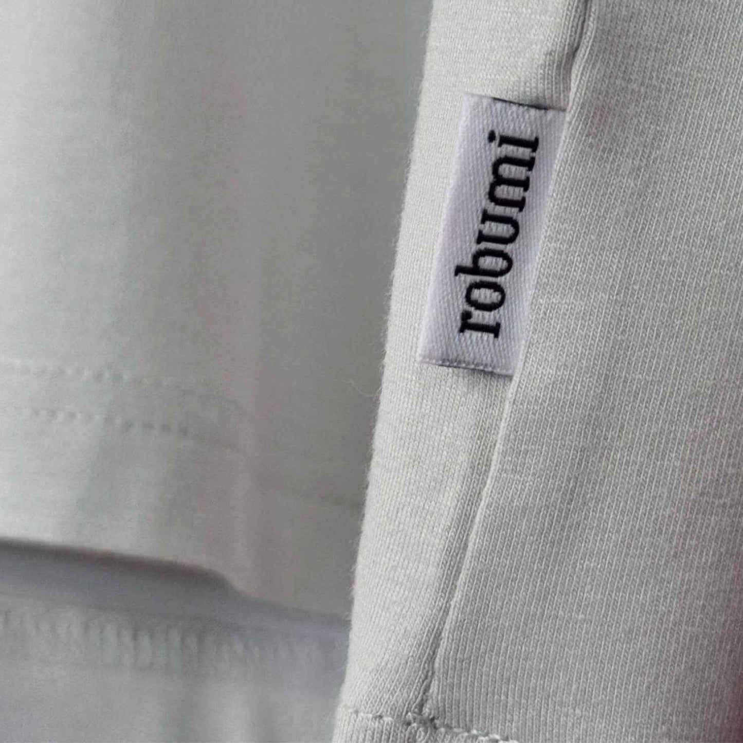 Stitched side label on Bamboo Cotton Shirt in Oyster mushroom- Robumi Lifestyle