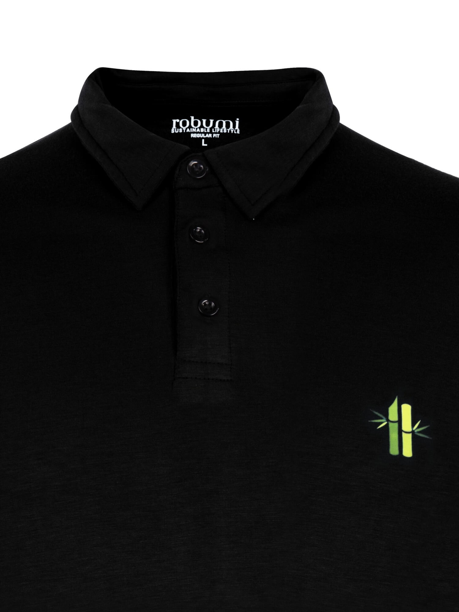 Collar and bamboo print on Athletic Bamboo Polo in black - Robumi Lifestyle