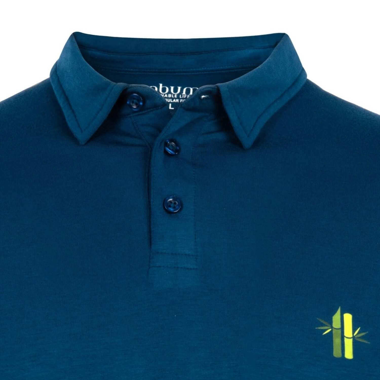 Open collar and bamboo print of Athletic Bamboo Polo in Poseidon Blue - Robumi Lifestyle