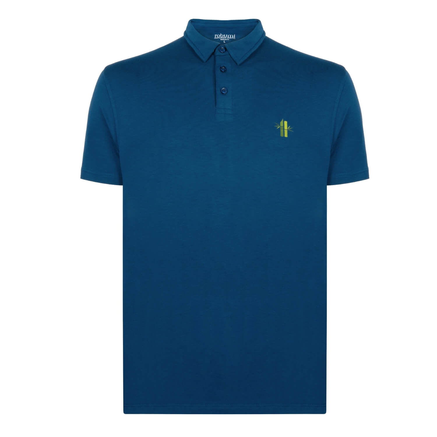 Front of Athletic Bamboo Polo in Poseidon Blue closed collar- Robumi Lifestyle