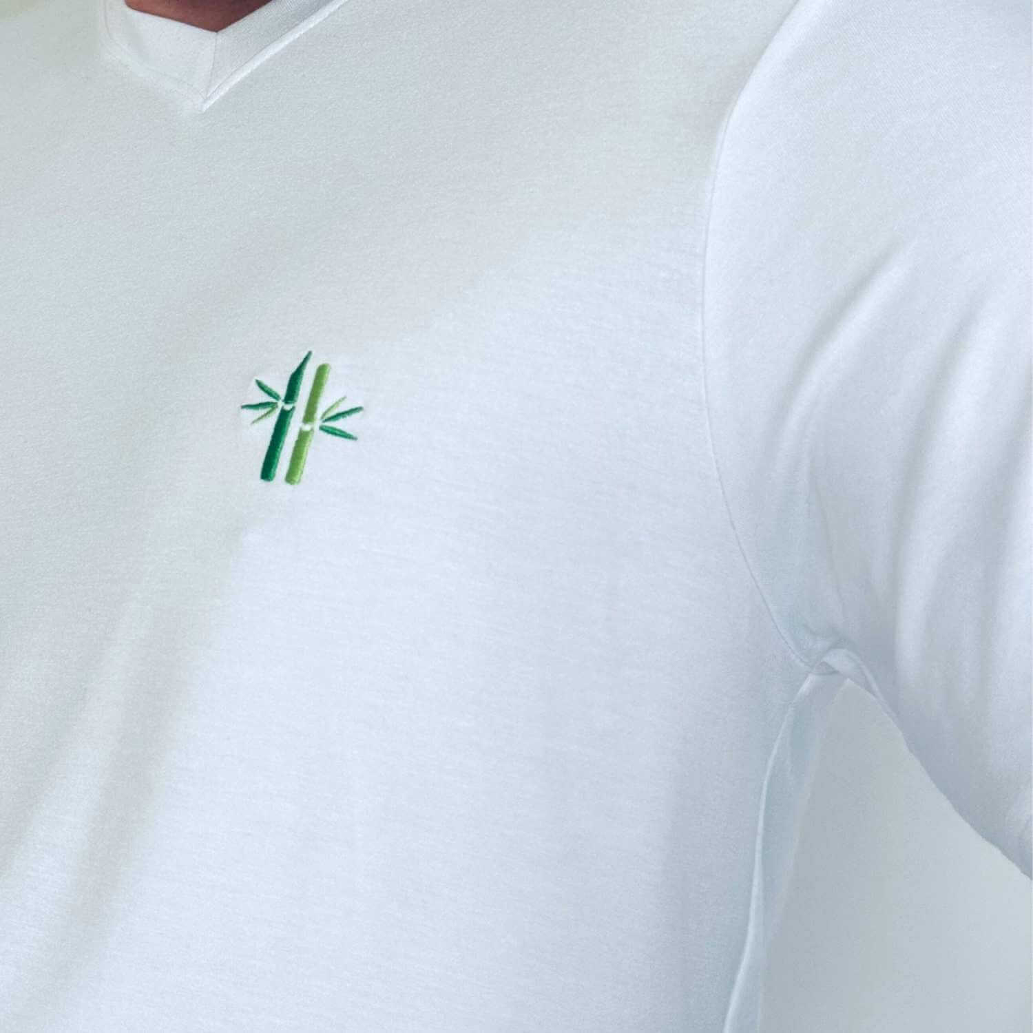 Embroided bamboo logo on Everyday Bamboo shirt | Bright White - Robumi Lifestyle