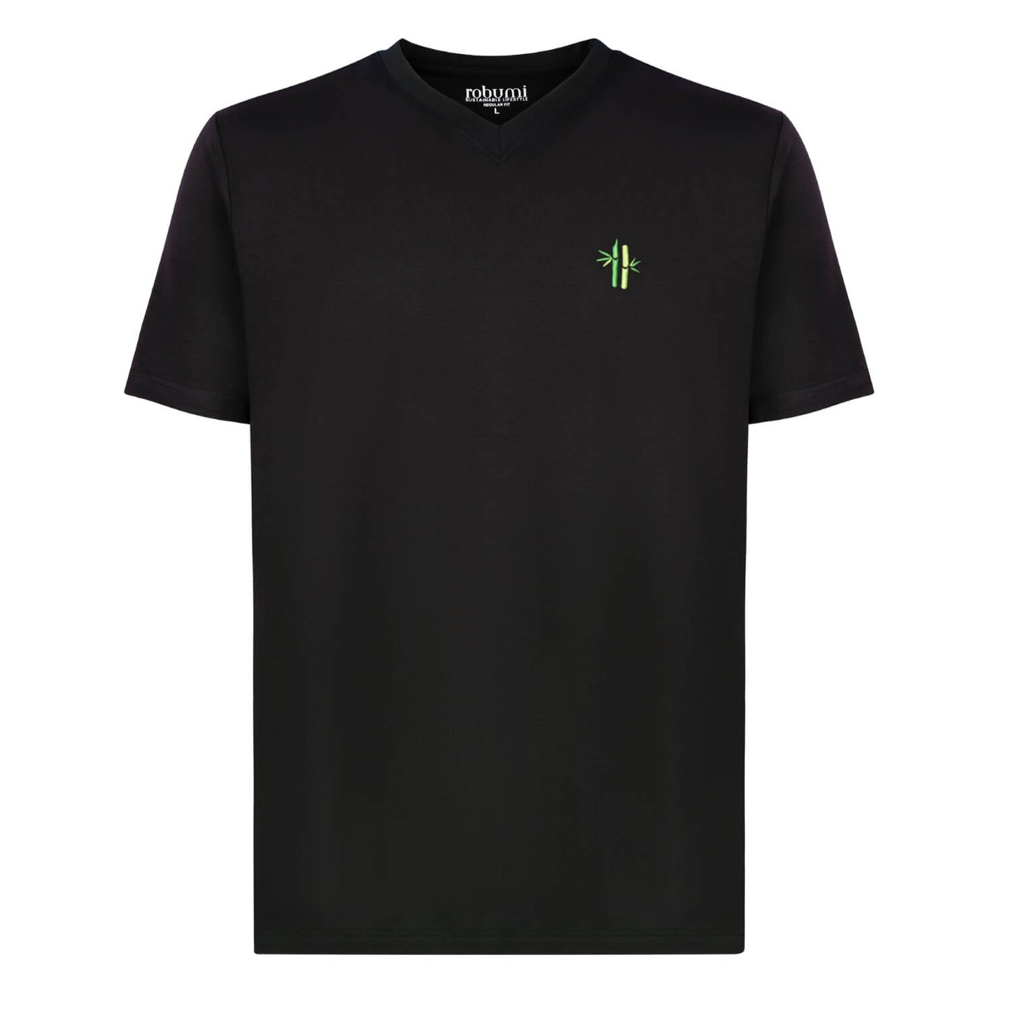 Front of Everyday Bamboo V-neck Shirt | Pitch Black - Robumi Lifestyle