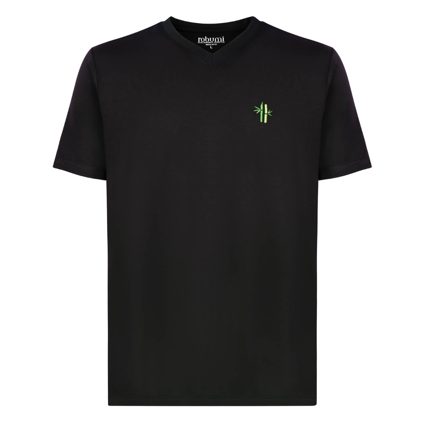Front of Everyday Bamboo V-neck Shirt | Pitch Black - Robumi Lifestyle
