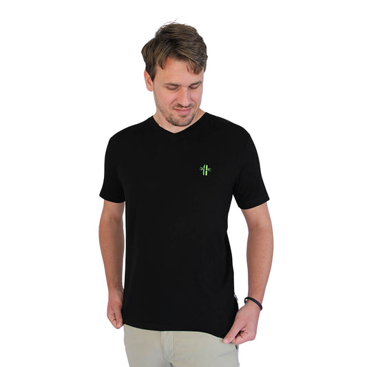 Model wearing Bamboo V-neck Shirt | Pitch Black - Robumi Lifestyle