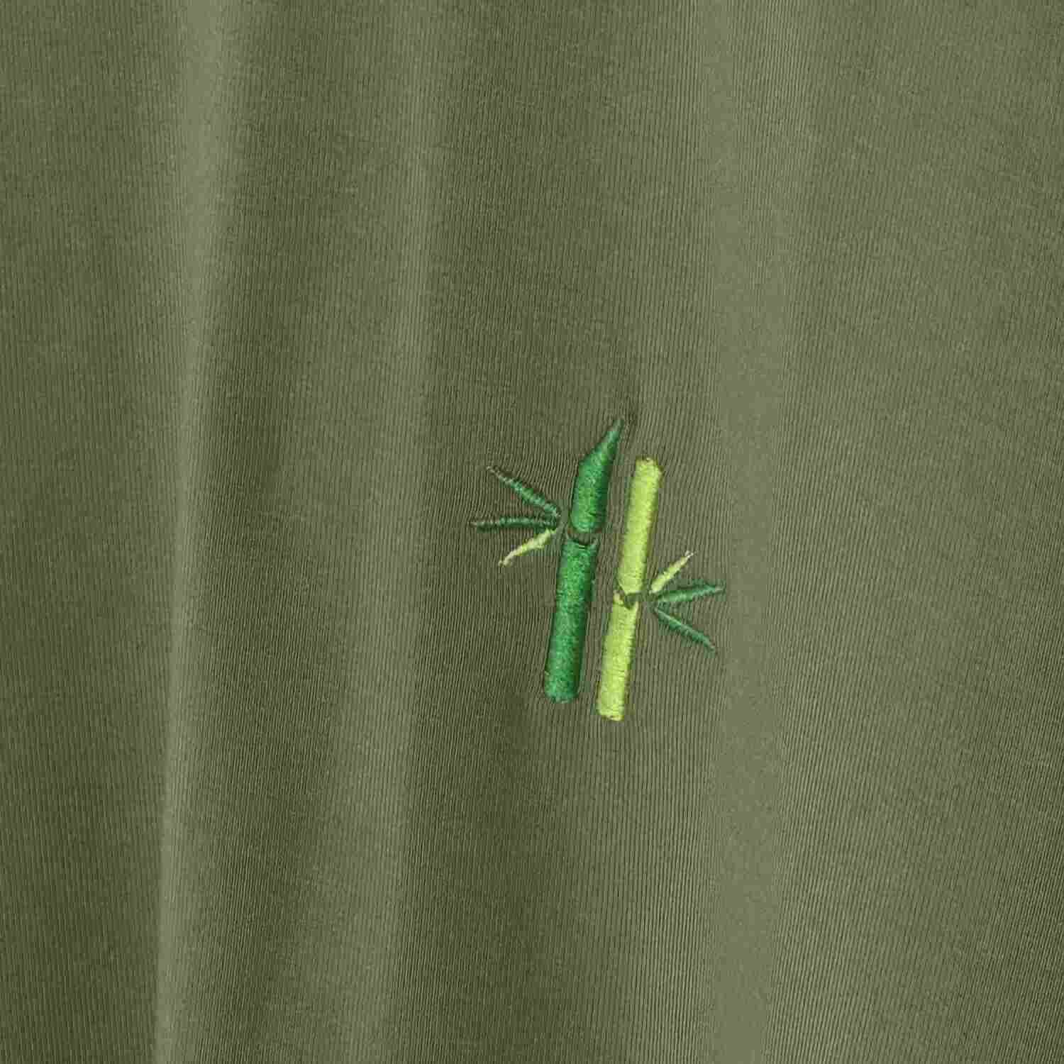 Embroided bamboo logo on Everyday Bamboo Crew Neck Shirt | Olive Green - Robumi Lifestyle